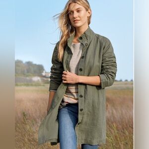 Garnet Hill Relaxed Linen Top‎ Coat Jacket Green Size 16